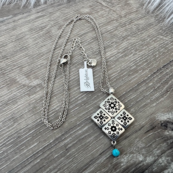 🩵 BRIGHTON Mosaic Tile Necklace Southwest Flare Silver/Turquoise Reversible - Picture 6 of 6
